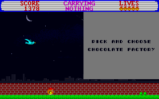 Chuckie Egg II (Amiga) screenshot: Finally you can enter the factory.