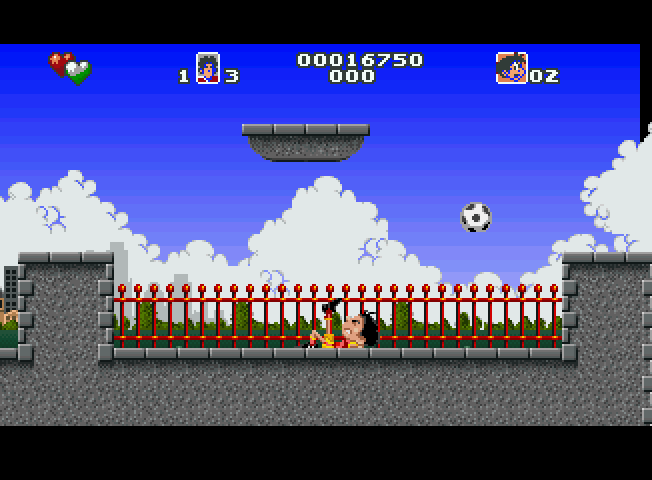 Soccer Kid (Jaguar) screenshot: England - Stage 1 - Soccer Kid can do a variety of tricks, which will be crucial on later stages of the game.