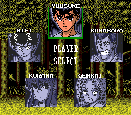 Yū Yū Hakusho: Yami Shōbu!! Ankoku Bujutsukai (TurboGrafx CD) screenshot: Player selection screen