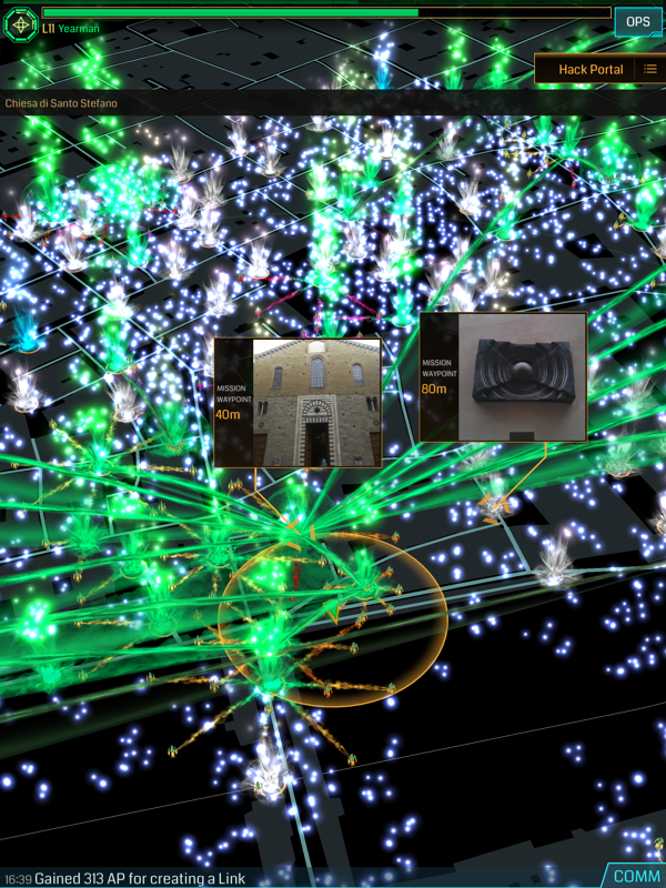 Ingress (iPad) screenshot: On my way to the next two mission waypoints.