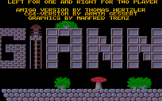 The Great Giana Sisters (Amiga) screenshot: Press left to start a single player game or right for a two player game.