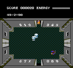 Adian no Tsue (NES) screenshot: Touch the correct numbers on the wall to answer the math problem