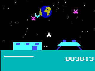 Kill the Attacking Aliens (Videopac+ G7400) screenshot: The seventh level, at Earth's Moon colony.