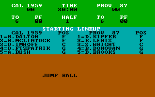 Pure-Stat College Basketball (DOS) screenshot: Jump Ball