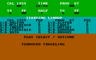 Pure-Stat College Basketball (DOS) screenshot: Turnover Traveling