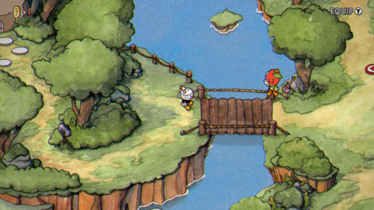 Cuphead (Windows) screenshot: Probably based on the "SM3" world map, only a lot prettier.