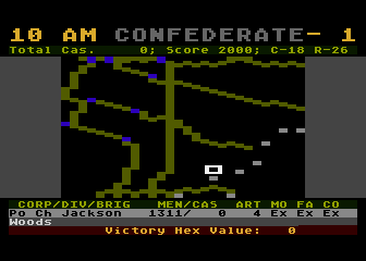 The Battle of Chickamauga (Atari 8-bit) screenshot: This is the gameplay screen.