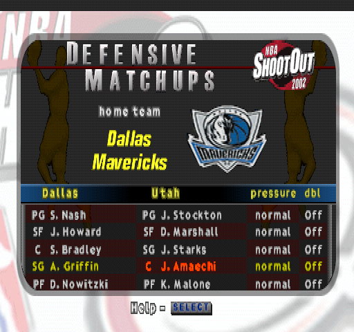 NBA ShootOut 2002 (PlayStation) screenshot: Defensive Matchups