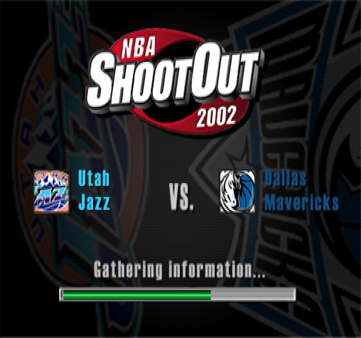 NBA ShootOut 2002 (PlayStation) screenshot: Match introduction / Gathering information...