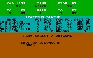 Pure-Stat College Basketball (DOS) screenshot: Pointed
