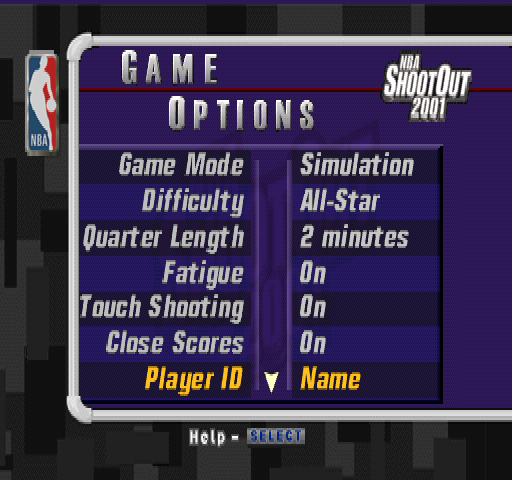 NBA ShootOut 2001 (PlayStation) screenshot: Game Options