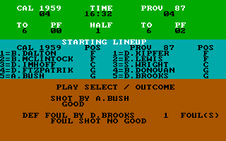 Pure-Stat College Basketball (DOS) screenshot: Foul Shot No Good