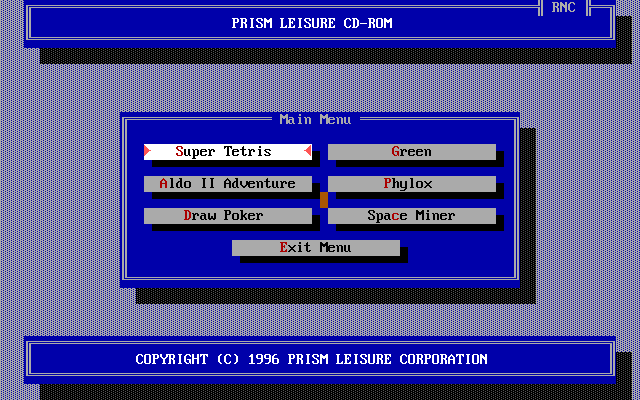 5 Plus One: Pack 6 (DOS) screenshot: The game menu