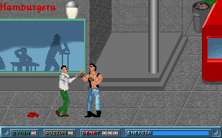 Franko: The Crazy Revenge (DOS) screenshot: That does not look like a waiter.