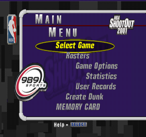 NBA ShootOut 2001 (PlayStation) screenshot: Main Menu