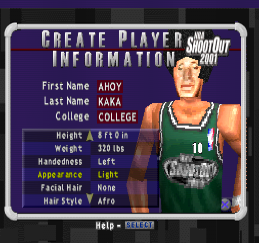 NBA ShootOut 2001 (PlayStation) screenshot: Create Player