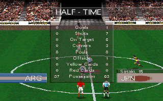 Olympic Soccer (DOS) screenshot: Half Time Stats