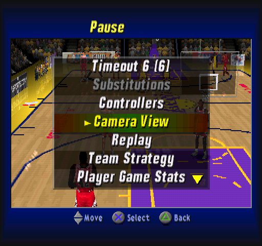 NBA ShootOut 2001 (PlayStation) screenshot: Pause menu