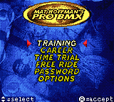 Mat Hoffman's Pro BMX (Game Boy Color) screenshot: Main Menu