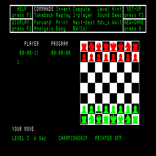 Psion Chess (Sinclair QL) screenshot: 2D top-down perspective