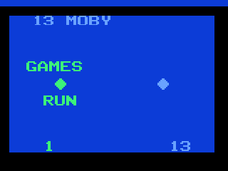 Play Tag (Odyssey 2) screenshot: Blue player has the high score (13 seconds), now the green player must run.