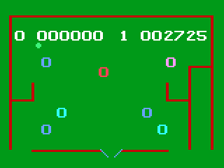 Pinball! (Odyssey 2) screenshot: A game in progress, with several bumpers already touched.
