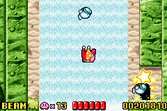 Kirby: Nightmare in Dreamland (Game Boy Advance) screenshot: Falling on the waterfall