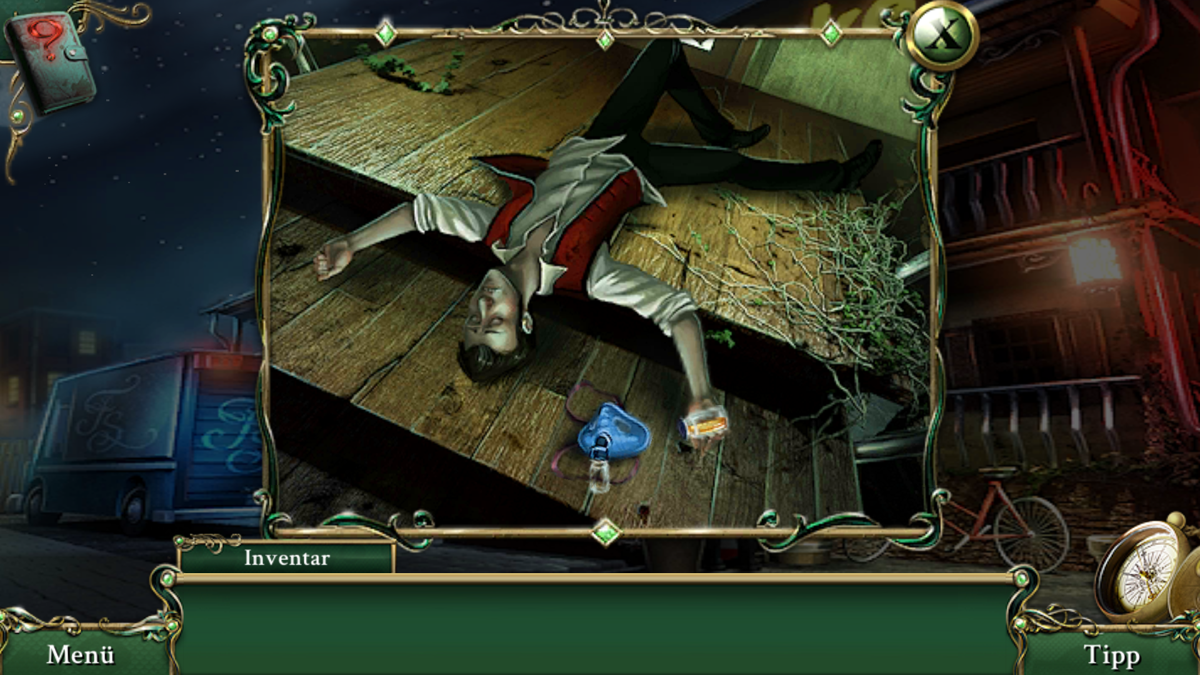 9 Clues: The Secret of Serpent Creek (Android) screenshot: ...and an unconscious person. Not a good start.