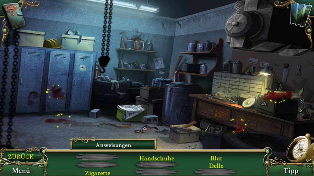 9 Clues: The Secret of Serpent Creek (Android) screenshot: Another hidden object scene. Find the suspicious spots...