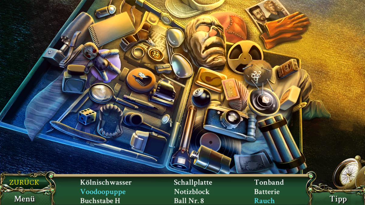 9 Clues: The Secret of Serpent Creek (Android) screenshot: A messy suitcase - one of the hidden object scenes.