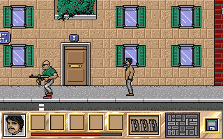 Crime Does Not Pay (Amiga) screenshot: Nice gun.