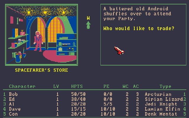 Citadel of Vras (Amiga) screenshot: Spacefarer's store.