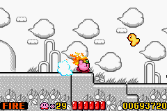 Kirby: Nightmare in Dreamland (Game Boy Advance) screenshot: Back to dream land (in Green Greens)