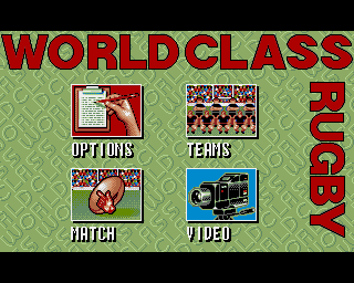 World Class Rugby (Amiga) screenshot: Main menu.