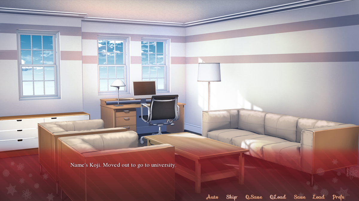 Sakura Santa (Windows) screenshot: The player character Koji in his home