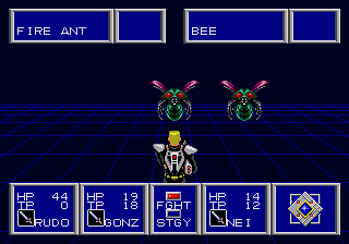 Phantasy Star II (Genesis) screenshot: Rudo shoots an enemy