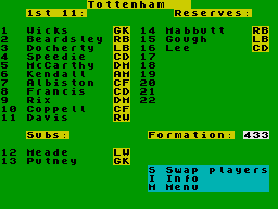 British Super League (ZX Spectrum) screenshot: Your squad