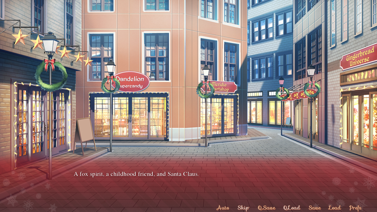 Sakura Santa (Windows) screenshot: A fox spirit, childhood friend and Santa Claus, how peculiar