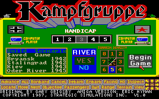 Kampfgruppe (Amiga) screenshot: Title screen and main menu