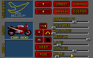The Ultimate Ride (Atari ST) screenshot: Track options.