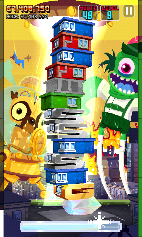 Monsters Ate My Condo (Android) screenshot: Yellow monster using his power.