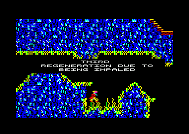 Doctor Who and the Mines of Terror (Amstrad CPC) screenshot: Life was lost after falling on spikes