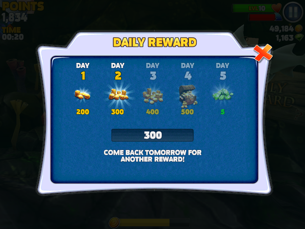 Hungry Shark: Evolution (iPad) screenshot: A second reward is offered to any shark.