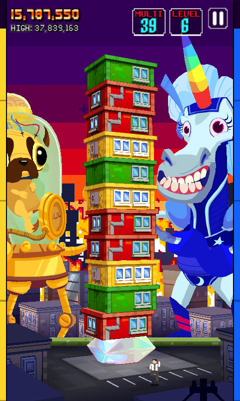 Monsters Ate My Condo (Android) screenshot: Match three golds create a diamond.