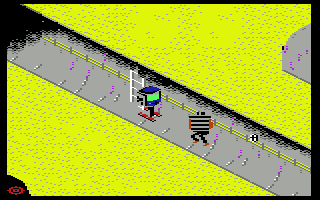 Floyd the Droid (Commodore 64) screenshot: Beware of the Escaped Prisoner in Parijs! (Dutch)