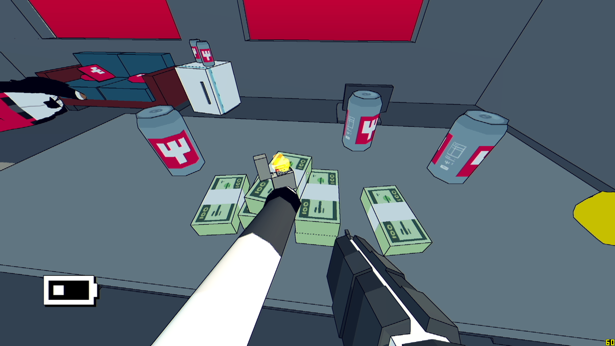 High Hell (Windows) screenshot: Burning money is another objective.