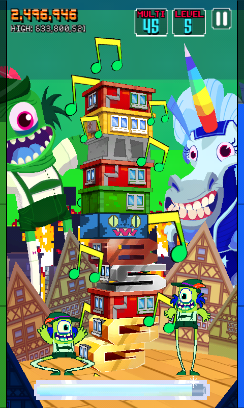 Monsters Ate My Condo (Android) screenshot: Green monster is using his power.