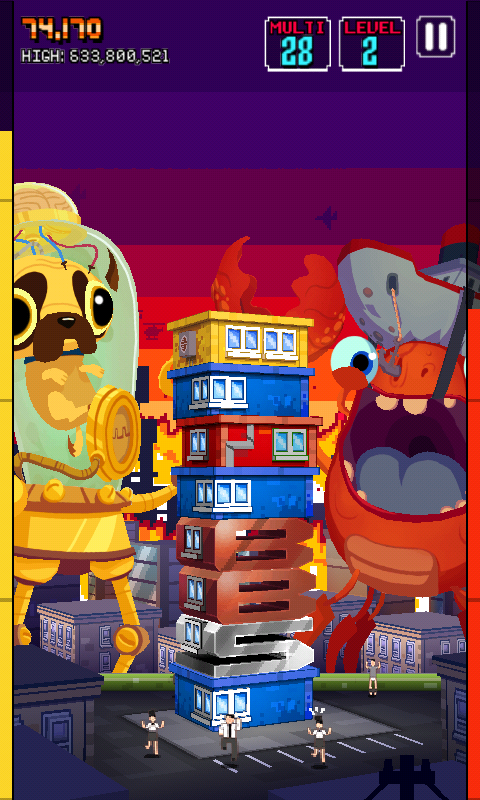 Monsters Ate My Condo (Android) screenshot: Here comes the red monster.