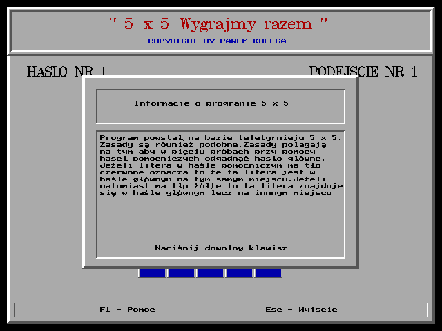 5 x 5 Wygrajmy razem (DOS) screenshot: Description