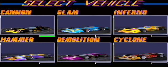 Roadkill (Amiga CD32) screenshot: Select vehicle